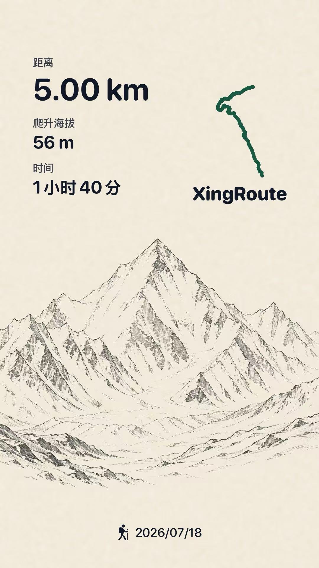 手绘山峰风格的路线分享卡